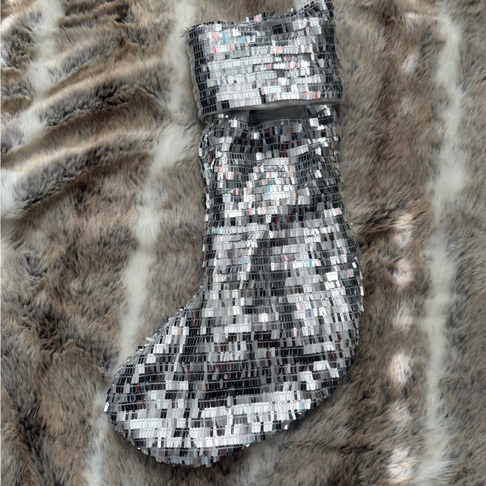 NWOT-Silver Sequin Christmas Stocking
